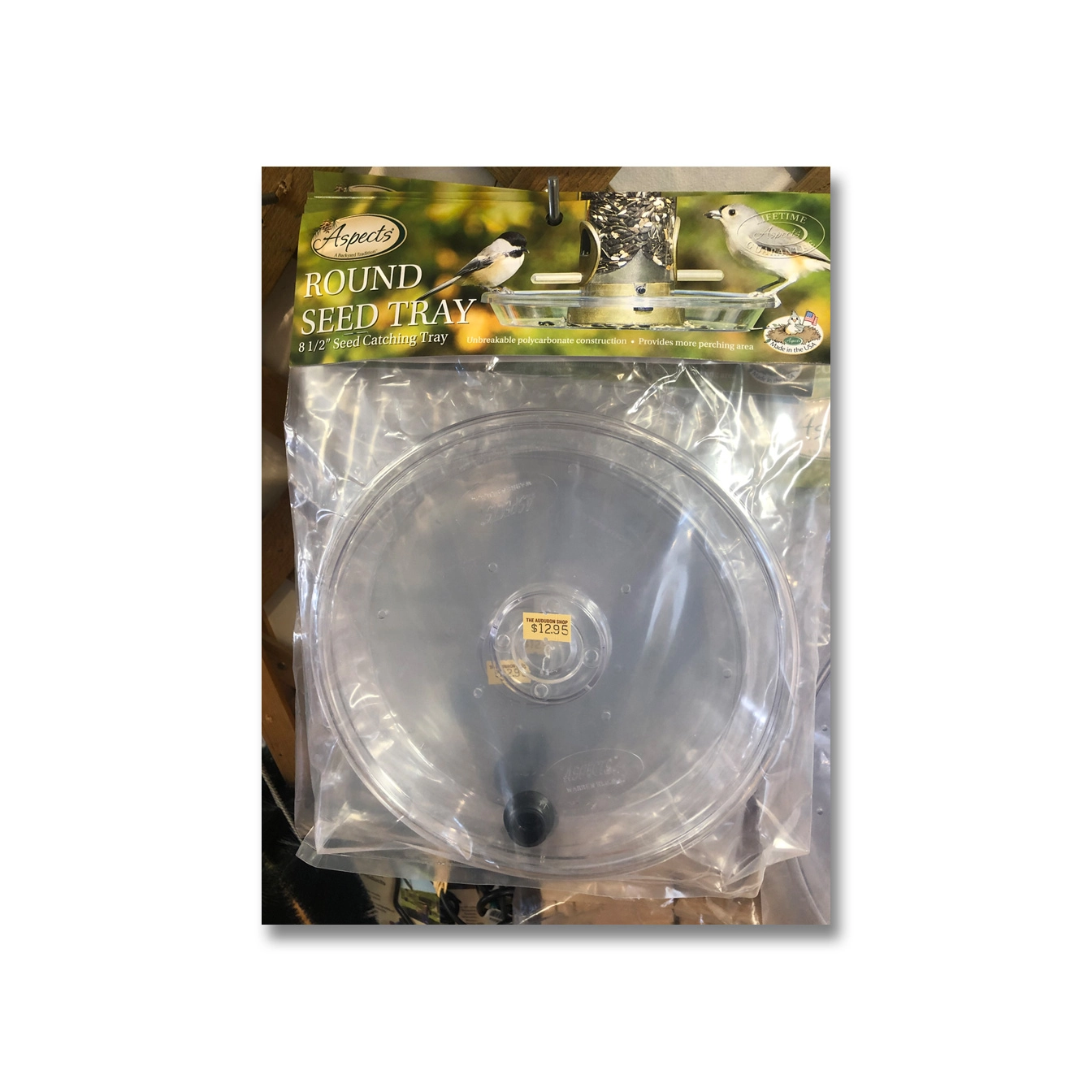 Aspects Round Seed Tray, available at The Audubon Shop, the best shop for birdwatchers, Madison CT