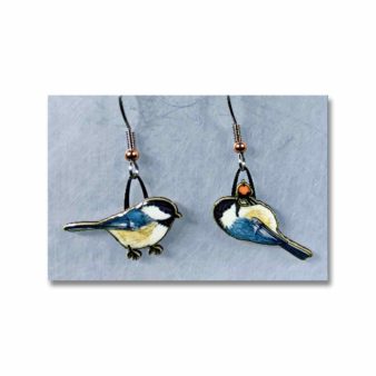 Black-capped Chickadee Earrings, available at The Audubon Shop, the best shop for bird watchers, Madison CT 