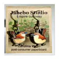 Jabebo Carolina Wren Earrings, available at The Audubon Shop, the best shop for bird watchers, Madison CT