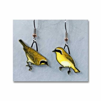 Common Yellowthroat Earrings, available at The Audubon Shop, the best shop for bird watchers, Madison CT