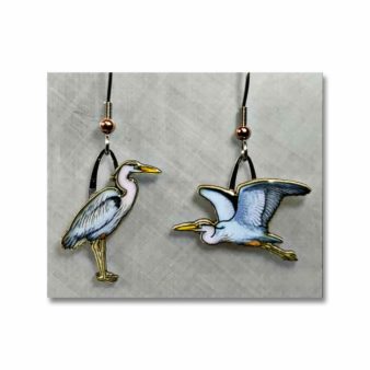 Jabebo Great Blue Heron Earrings, available at The Audubon Shop, the best shop for bird watchers, Madison CT 