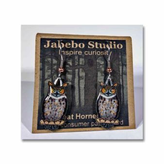 Great-horned Owl Earrings, available at The Audubon Shop, the best shop for bird watchers, Madison CT