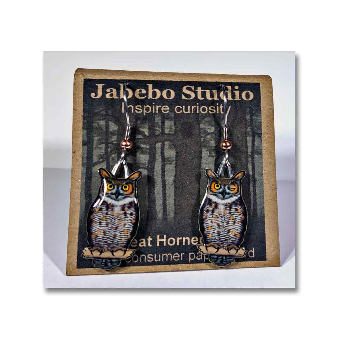 Jabebo Earrings Screech Owl Gray 