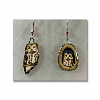 Northern Saw-whet Owl Earrings, available at The Audubon Shop, the best shop for bird watchers, Madison CT