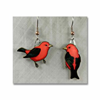 Scarlet Tanager Earrings, available at The Audubon Shop, the best shop for bird watchers, Madison CT 