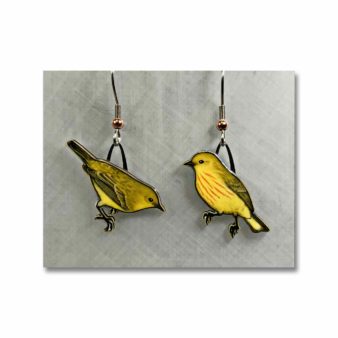 Jabebo Yellow Warbler Earrings, available at The Audubon Shop, the best shop for bird watchers, Madison CT