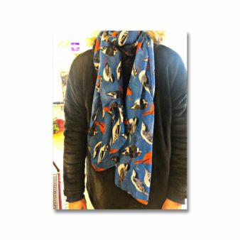 Garden Birds Scarf, available at The Audubon Shop, the best shop for nature lovers, Madison CT