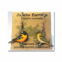 Jabebo Baltimore Oriole Earrings, available at The Audubon Shop, the best shop for bird watchers, Madison CT