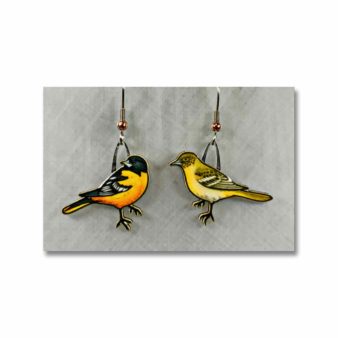 Jabebo Baltimore Oriole Earrings, available at The Audubon Shop, the best shop for bird watchers, Madison CT