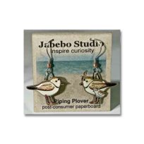 Jabebo Piping Plover Earrings, available at The Audubon Shop, the best shop for bird watchers, Madison CT