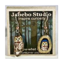 Jabebo Saw-whet Owl earrings, available at The Audubon Shop, the best shop for nature gifts, Madison CT