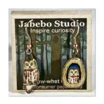Jabebo Saw-whet Owl earrings, available at The Audubon Shop, the best shop for nature gifts, Madison CT