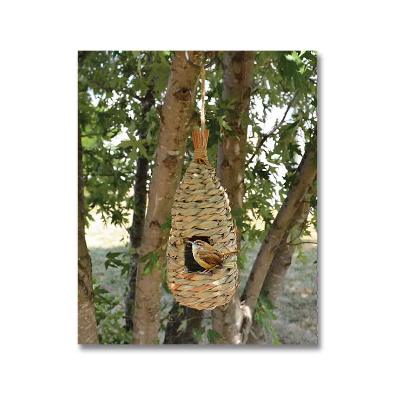 HANGING GRASS TWINE ROOSTING POCKET BIRDHOUSE with ROOF SE935               #dm 