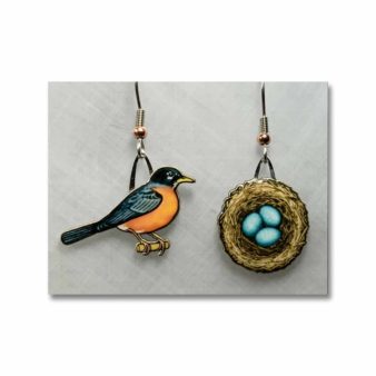 Jabebo American Robin Earrings, available at The Audubon Shop, the best shop for bird watchers, Madison CT