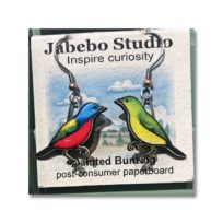 Jabebo Painted Bunting Earrings, available at The Audubon Shop, the best shop for bird watchers, Madison CT