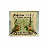 Jabebo Cedar Waxwing Earrings, available at The Audubon Shop, the best shop for bird watchers, Madison CT