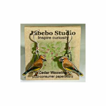 Jabebo Cedar Waxwing Earrings, available at The Audubon Shop, the best shop for bird watchers, Madison CT