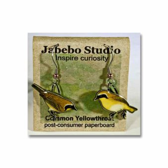 Jabebo Common Yellowthroat Earrings, available at The Audubon Shop, the best shop for bird watchers, Madison CT