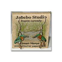 Jabebo Green Heron Earrings, available at The Audubon Shop, the best shop for bird watchers, Madison CT