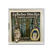 Jabebo Saw-whet Earrings, available at The Audubon Shop, the best shop for bird watchers, Madison CT