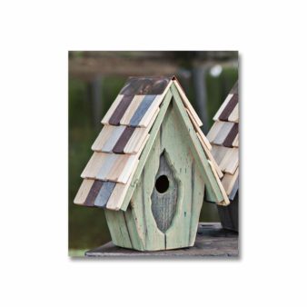 Vintage Wren Nesting Box in Moss Green, available at The Audubon Shop, the best shop for bird watchers, Madison CT