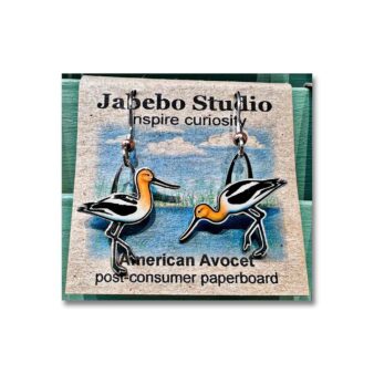 Jabebo American Avocet Earrings available at The Audubon Shop, the best shop for bird watchers, Madison CT.