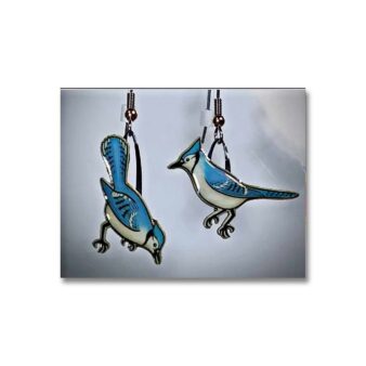 Jabebo Blue Jay Earrings, available at The Audubon Shop, the best shop for bird watchers, Madison CT