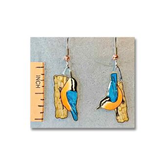 Jabebo Red-breasted Nuthatch Earrings, available at The Audubon Shop, the best shop for bird watchers, Madison CT