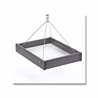 Large Hanging Recycled Plastic Platform Bird Feeder in Gray, available at The Audubon Shop, the best shop for bird watchers, Madison CT