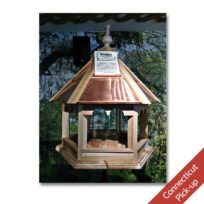 Woody's Natural Cedar Gazebo Feeder with Copper Roof, available at The Audubon Shop, the best store for bird watchers, in Madison, CT.