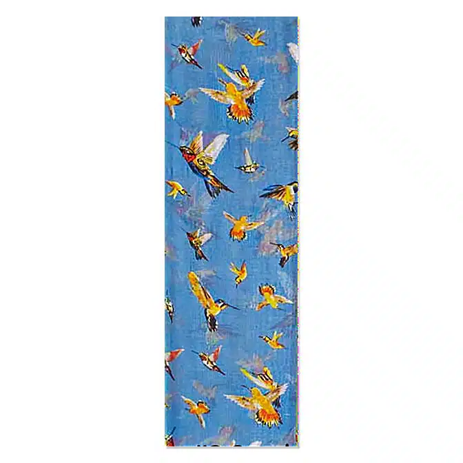 Hummingbird Scarf in Blue, available at The Audubon Shop, the best shop for bird watchers, Madison CT
