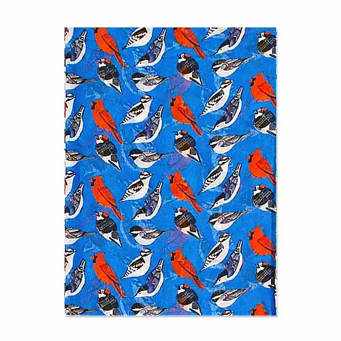 Song Birds Scarf in French Blue, available at The Audubon Shop, the best shop for bird watchers, Madison CT