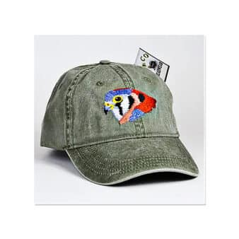 Eco Wear Embroidered American Kestrel Cap, available at The Audubon Shop, the best shop for bird watchers, Madison CT