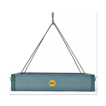 Large Hanging Recycled Plastic Platform Bird Feeder in Lake Blue, available at The Audubon Shop, the best shop for bird watchers, Madison CT