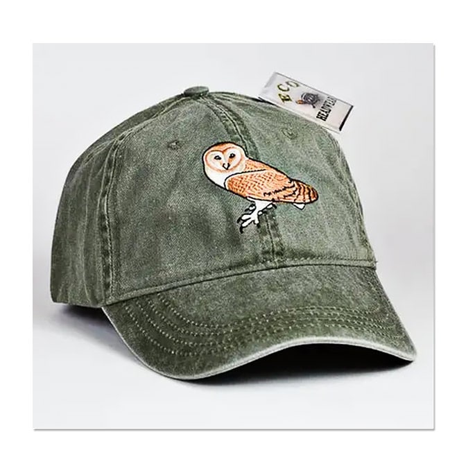 Barn Owl Embroidered Cap, available at The Audubon Shop, the best shop for people who love birds, Madison CT