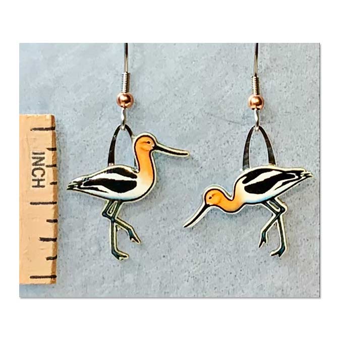 Jabebo American Avocet Earrings available at The Audubon Shop, the best shop for bird watchers, Madison CT.
