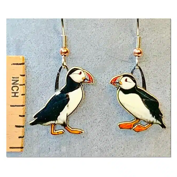 Jabebo Atlantic Puffin Earrings, available at The Audubon Shop, the best shop for bird watchers, Madison CT