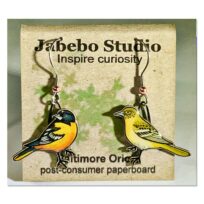 Jabebo Baltimore Oriole Earrings, available at The Audubon Shop, the best shop for bird watchers, Madison CT