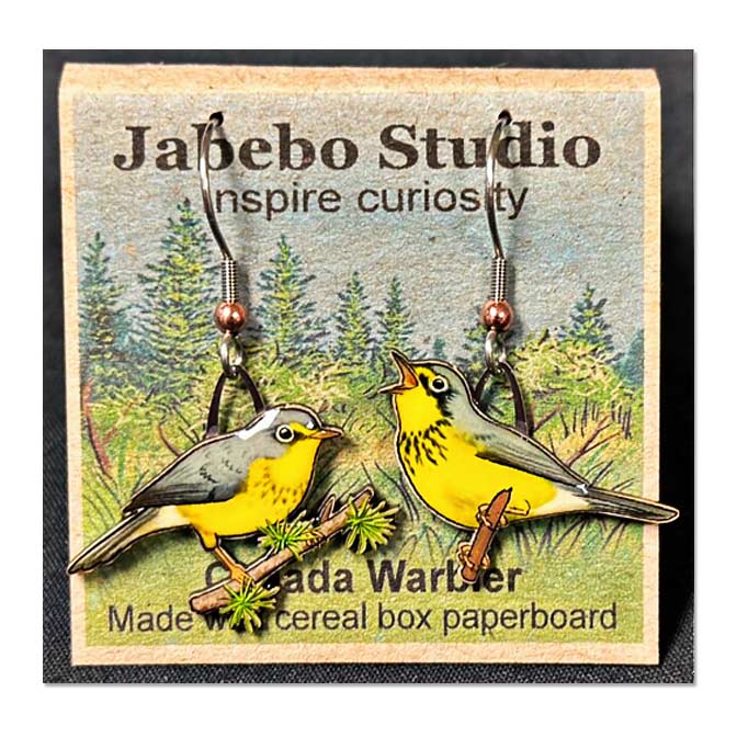 Jabebo Canada Warbler Earrings, available at The Audubon Shop, the best shop for nature gifts, Madison CT