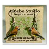 Jabebo Cedar Waxwing Earrings, available at The Audubon Shop, the best shop for bird watchers, Madison CT 