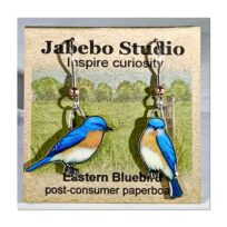 Jabebo Eastern Bluebird Earrings, available at The Audubon Shop, the best shop for nature gifts, Madison CT