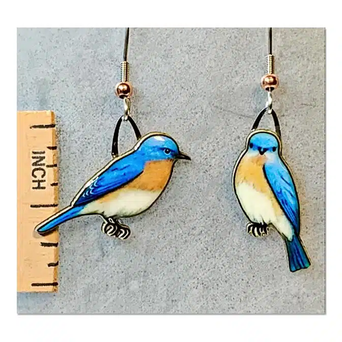 Jabebo Eastern Bluebird Earrings, available at The Audubon Shop, the best shop for nature gifts, Madison CT