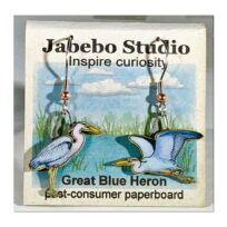 Jabebo Great Blue Heron Earrings, available at The Audubon Shop, the best shop for bird watchers, Madison CT 