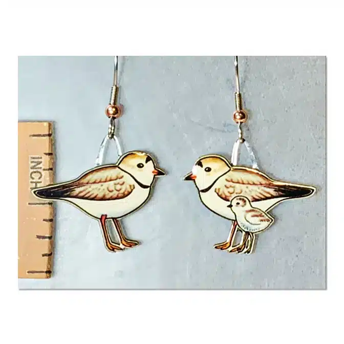 Jabebo Piping Plover Earrings available at The Audubon Shop, the best shop for bird watchers, Madison CT.