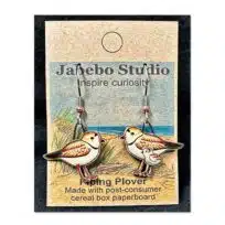 Jabebo Piping Plover Earrings available at The Audubon Shop, the best shop for bird watchers, Madison CT.