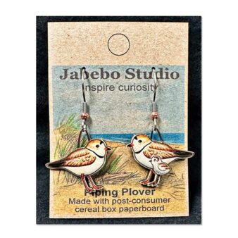 Jabebo Piping Plover Earrings available at The Audubon Shop, the best shop for bird watchers, Madison CT.