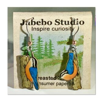 Jabebo Red-breasted Nuthatch Earrings, available at The Audubon Shop, the best shop for nature gifts, Madison CT