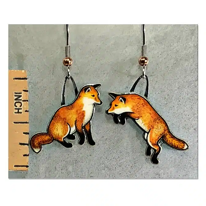 Jabebo Red Fox Earrings, available at The Audubon Shop, the best shop for bird watchers, Madison CT