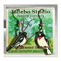 Jabebo Rose-breasted Grosbeak earrings, available at The Audubon Shop, the best shop for nature gifts, Madison CT