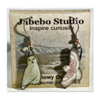 Jabebo Snowy Owl Earrings, available at The Audubon Shop, the best shop for bird watchers, Madison CT
